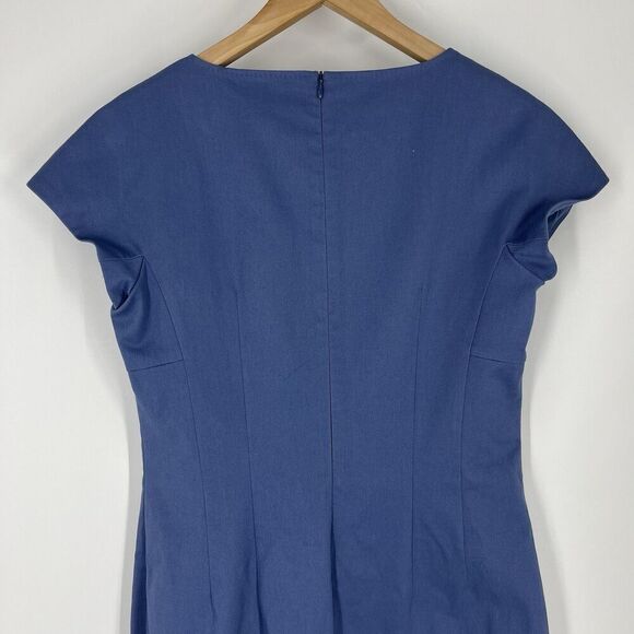 Weekend Max Mara Dress Size 12 Womens Blue Chambray Sheath Cap Sleeve Career - Picture 7 of 7